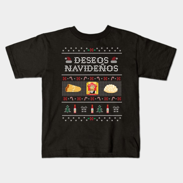 Deseos Navideños Spanish Ugly Christmas Funny Latinx Kids T-Shirt by Francielandia